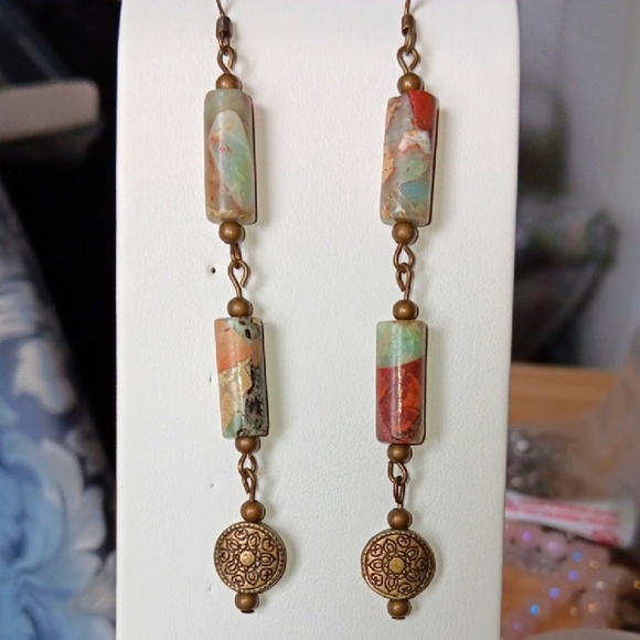 Artisan Bali Style Agate Drop Earrings NWOT - Picture 1 of 3